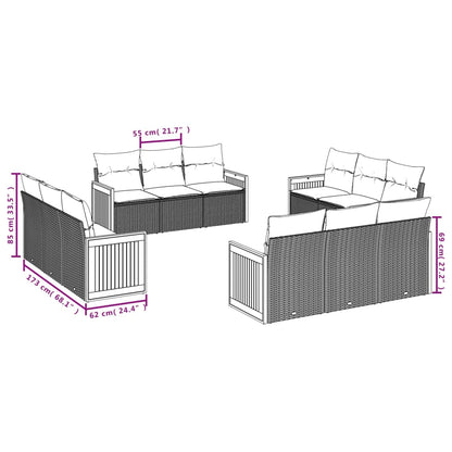 12-tlg. Garten-Sofagarnitur mit Kissen Schwarz Poly Rattan