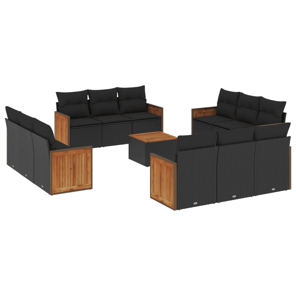 13-tlg. Garten-Sofagarnitur mit Kissen Schwarz Poly Rattan