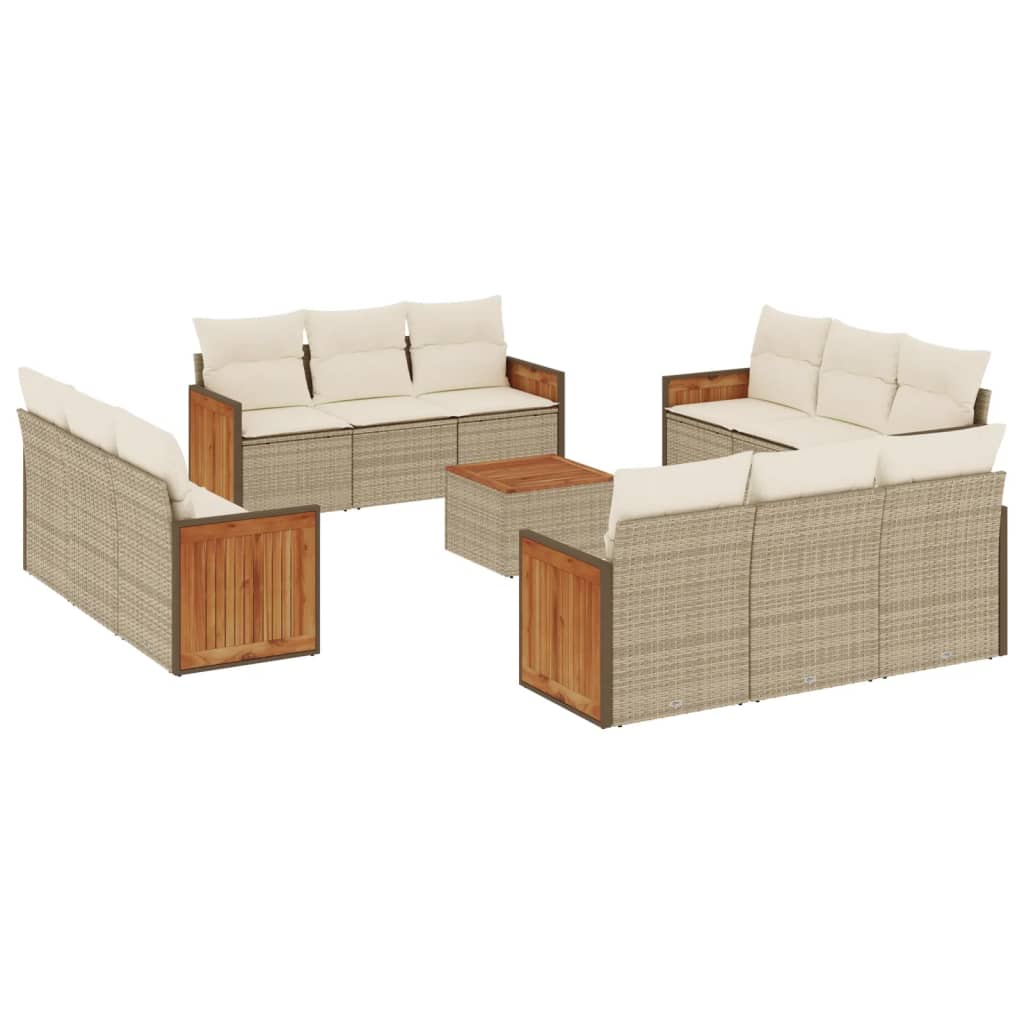 13-tlg. Garten-Sofagarnitur mit Kissen Beige Poly Rattan