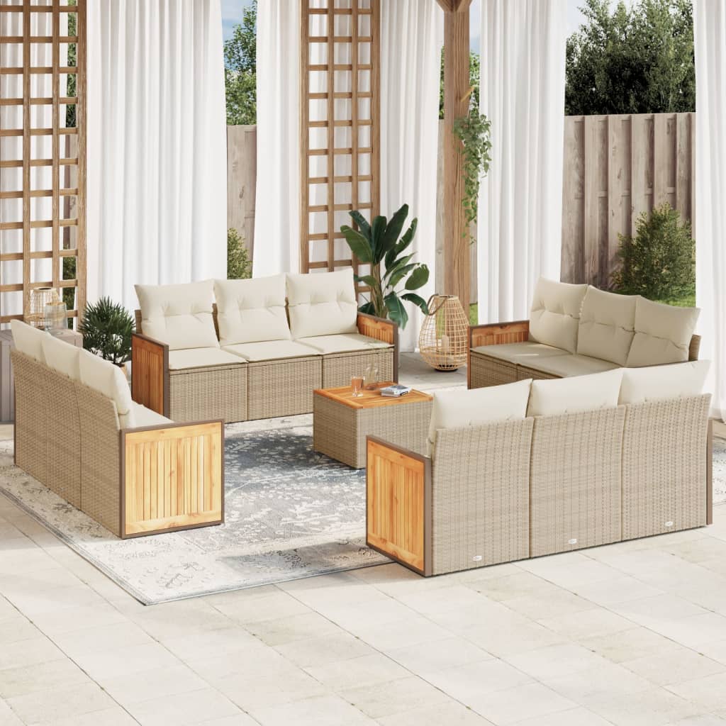 13-tlg. Garten-Sofagarnitur mit Kissen Beige Poly Rattan