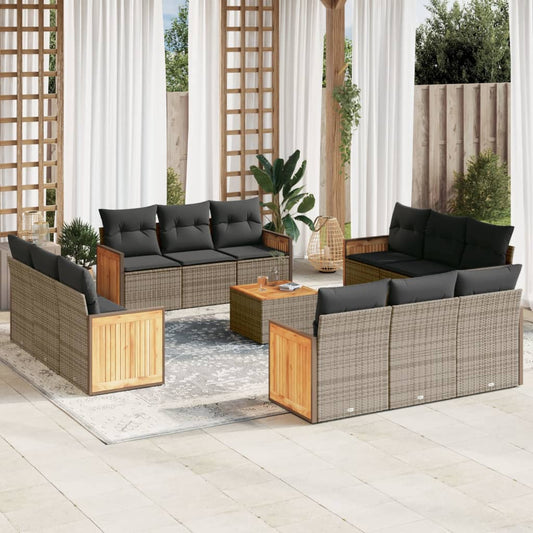 13-tlg. Garten-Sofagarnitur mit Kissen Grau Poly Rattan