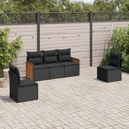 5-tlg. Garten-Sofagarnitur mit Kissen Schwarz Poly Rattan