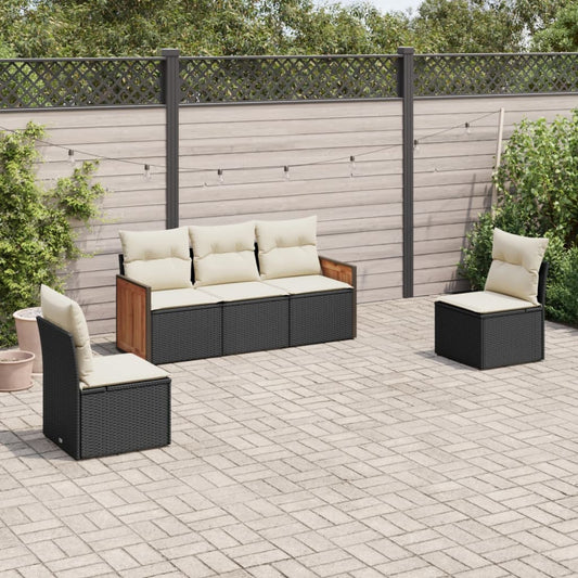 5-tlg. Garten-Sofagarnitur mit Kissen Schwarz Poly Rattan