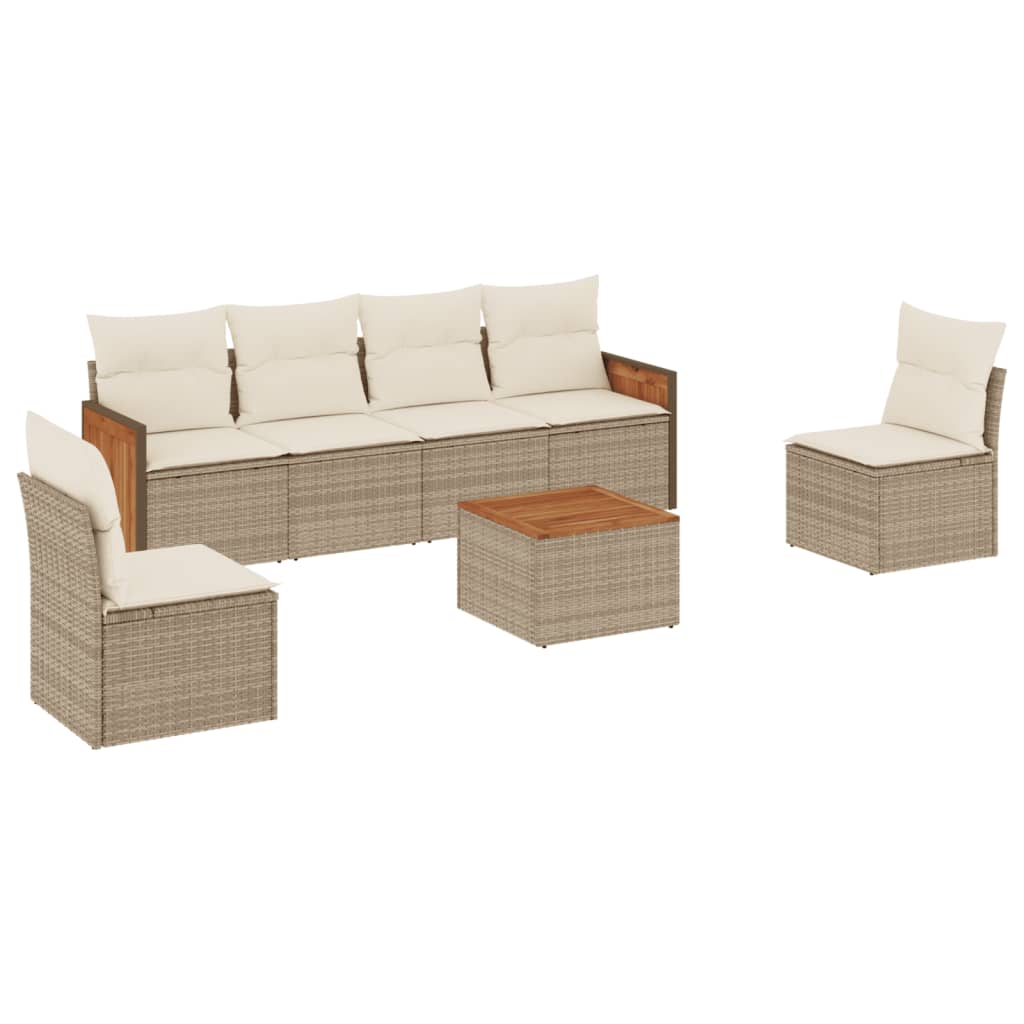 7-tlg. Garten-Sofagarnitur mit Kissen Beige Poly Rattan