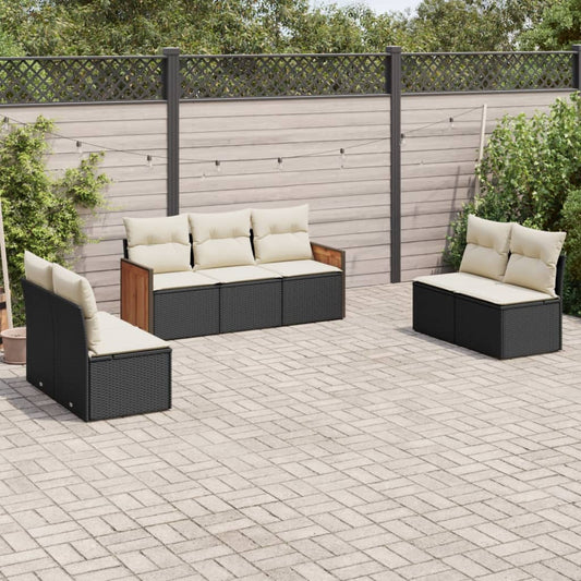 7-tlg. Garten-Sofagarnitur mit Kissen Schwarz Poly Rattan