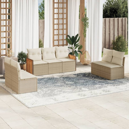 7-tlg. Garten-Sofagarnitur mit Kissen Beige Poly Rattan