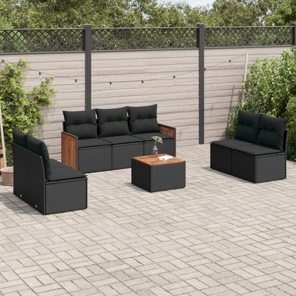 8-tlg. Garten-Sofagarnitur mit Kissen Schwarz Poly Rattan