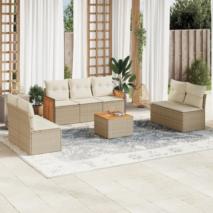 8-tlg. Garten-Sofagarnitur mit Kissen Beige Poly Rattan