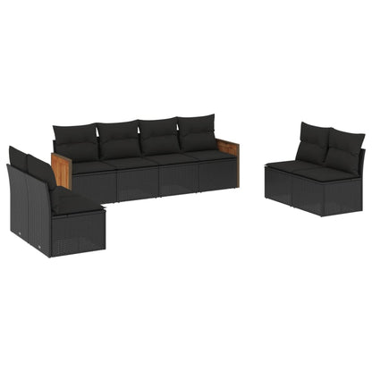 8-tlg. Garten-Sofagarnitur mit Kissen Schwarz Poly Rattan