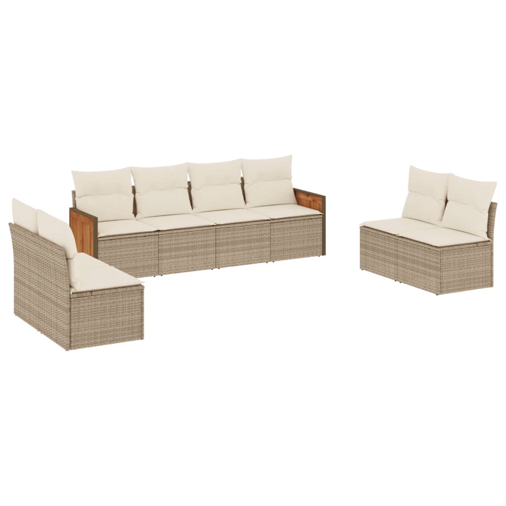 8-tlg. Garten-Sofagarnitur mit Kissen Beige Poly Rattan