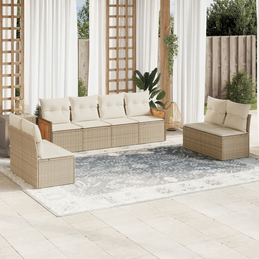 8-tlg. Garten-Sofagarnitur mit Kissen Beige Poly Rattan