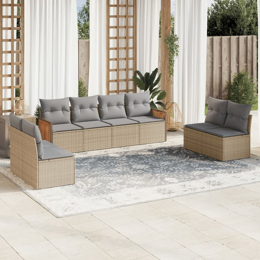 8-tlg. Garten-Sofagarnitur mit Kissen Beige Poly Rattan