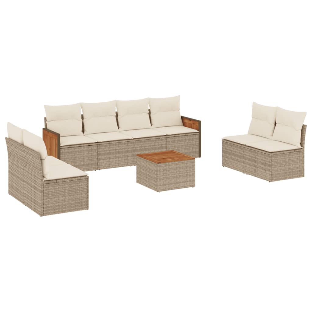 9-tlg. Garten-Sofagarnitur mit Kissen Beige Poly Rattan