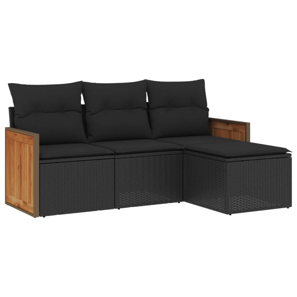 4-tlg. Garten-Sofagarnitur mit Kissen Schwarz Poly Rattan