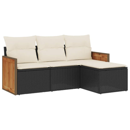 4-tlg. Garten-Sofagarnitur mit Kissen Schwarz Poly Rattan