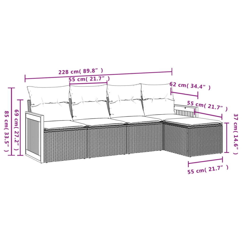 5-tlg. Garten-Sofagarnitur mit Kissen Schwarz Poly Rattan