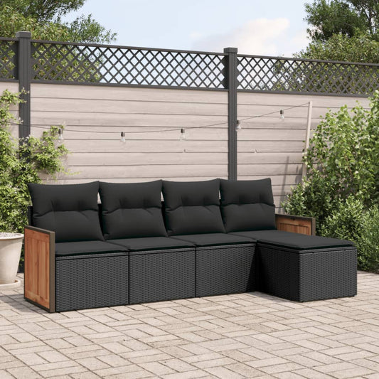 5-tlg. Garten-Sofagarnitur mit Kissen Schwarz Poly Rattan