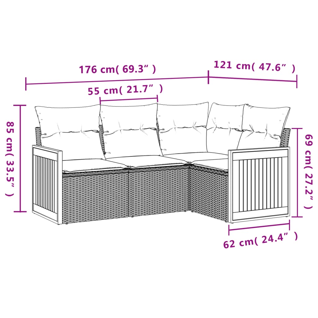 4-tlg. Garten-Sofagarnitur mit Kissen Schwarz Poly Rattan