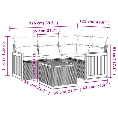 5-tlg. Garten-Sofagarnitur mit Kissen Schwarz Poly Rattan