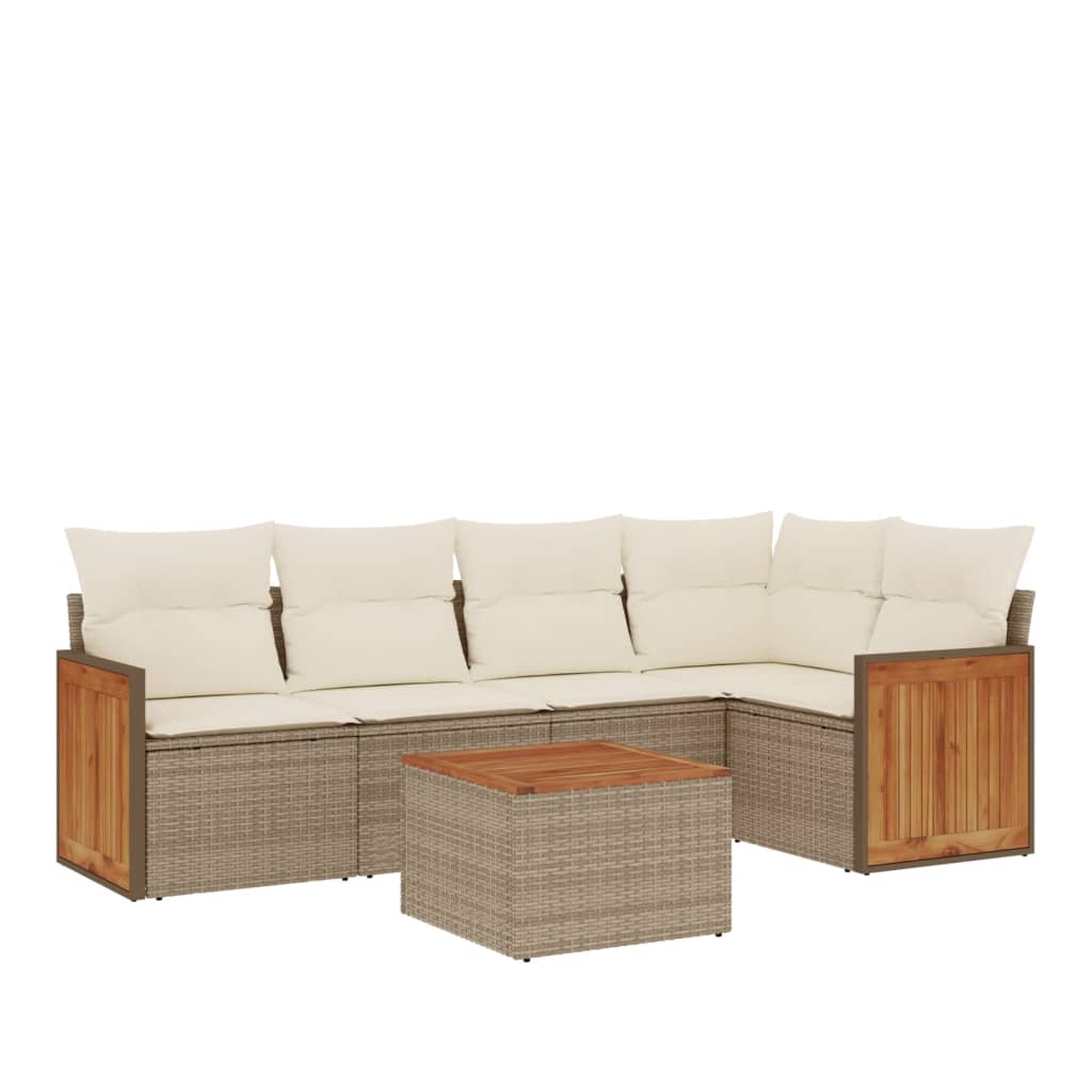 6-tlg. Garten-Sofagarnitur mit Kissen Beige Poly Rattan