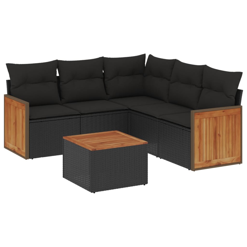 6-tlg. Garten-Sofagarnitur mit Kissen Schwarz Poly Rattan