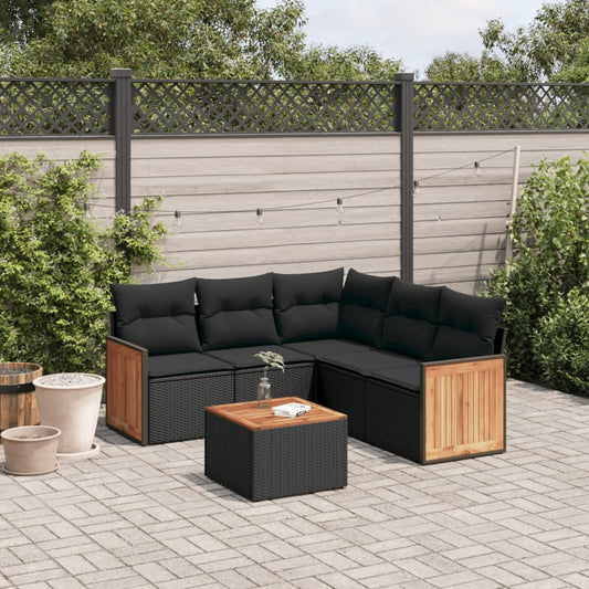 6-tlg. Garten-Sofagarnitur mit Kissen Schwarz Poly Rattan