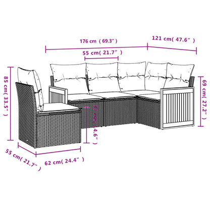 5-tlg. Garten-Sofagarnitur mit Kissen Schwarz Poly Rattan