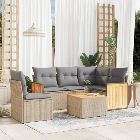 6-tlg. Garten-Sofagarnitur mit Kissen Beige Poly Rattan