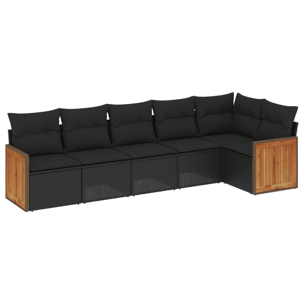 6-tlg. Garten-Sofagarnitur mit Kissen Schwarz Poly Rattan