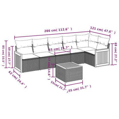 7-tlg. Garten-Sofagarnitur mit Kissen Schwarz Poly Rattan