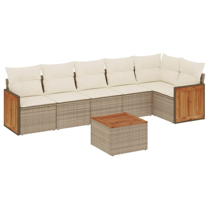 7-tlg. Garten-Sofagarnitur mit Kissen Beige Poly Rattan