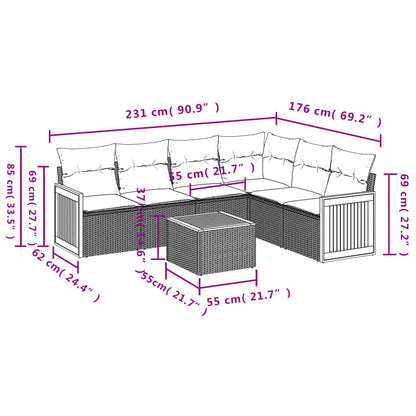 7-tlg. Garten-Sofagarnitur mit Kissen Schwarz Poly Rattan