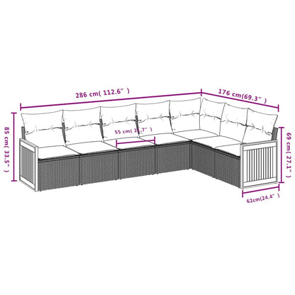 7-tlg. Garten-Sofagarnitur mit Kissen Schwarz Poly Rattan