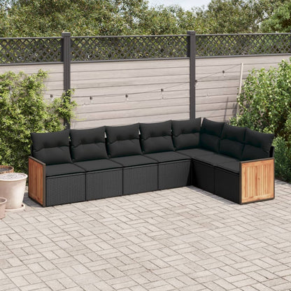 7-tlg. Garten-Sofagarnitur mit Kissen Schwarz Poly Rattan