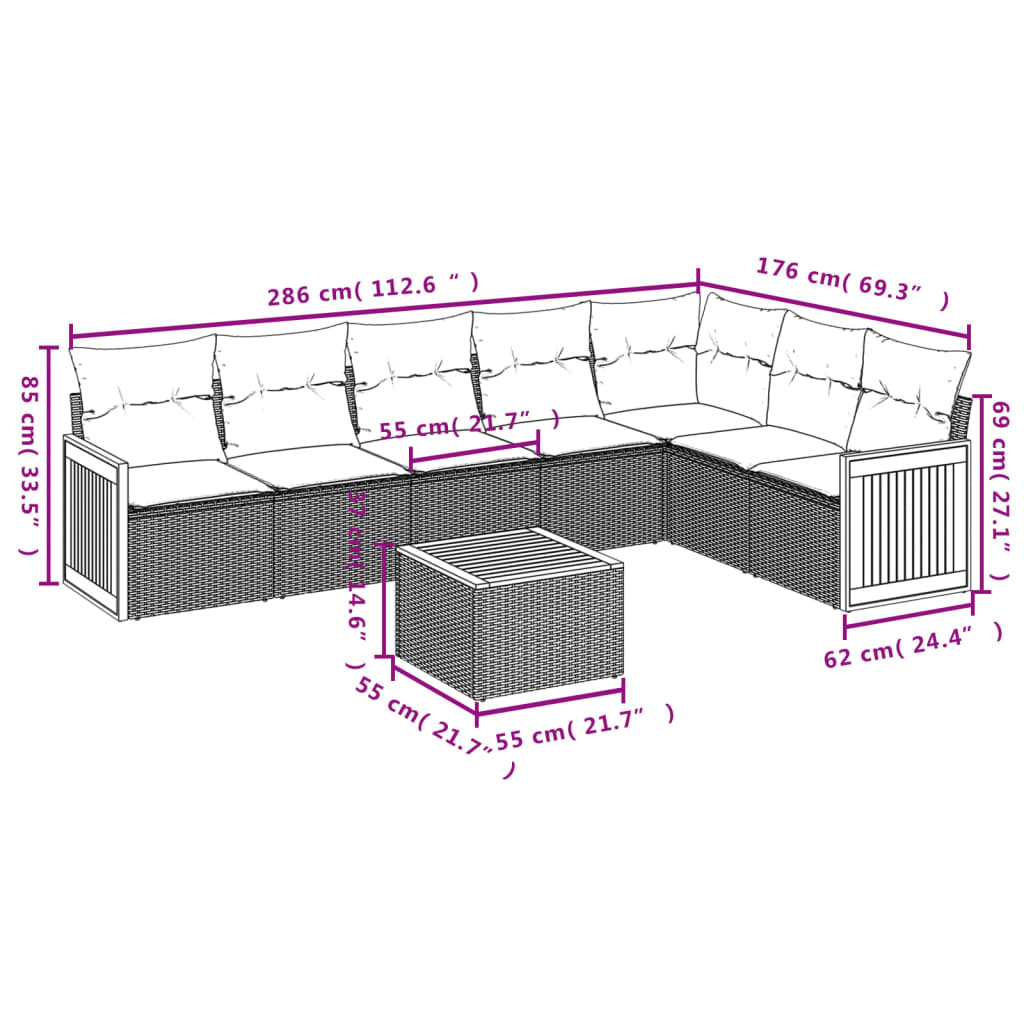 8-tlg. Garten-Sofagarnitur mit Kissen Schwarz Poly Rattan