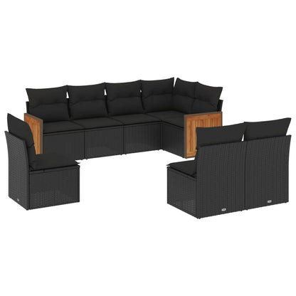 8-tlg. Garten-Sofagarnitur mit Kissen Schwarz Poly Rattan