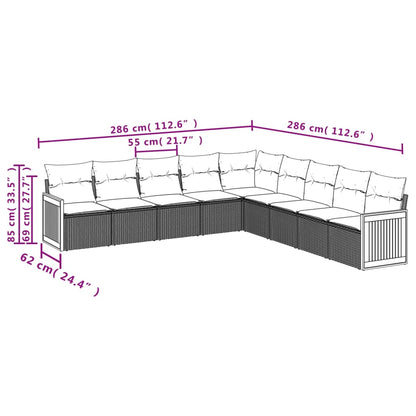 9-tlg. Garten-Sofagarnitur mit Kissen Schwarz Poly Rattan