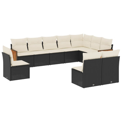 10-tlg. Garten-Sofagarnitur mit Kissen Schwarz Poly Rattan