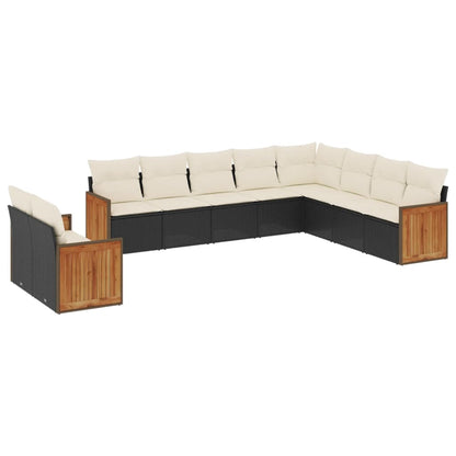 10-tlg. Garten-Sofagarnitur mit Kissen Schwarz Poly Rattan