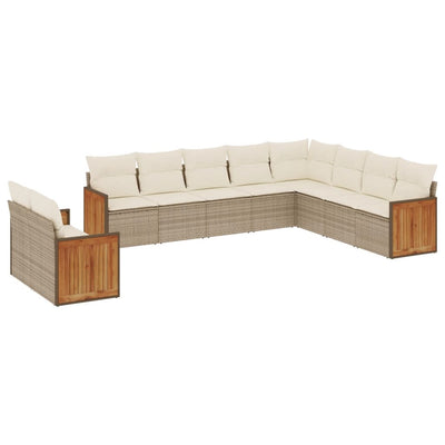 10-tlg. Garten-Sofagarnitur mit Kissen Beige Poly Rattan