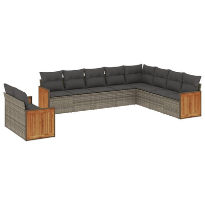 10-tlg. Garten-Sofagarnitur mit Kissen Grau Poly Rattan