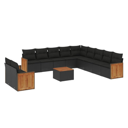 12-tlg. Garten-Sofagarnitur mit Kissen Schwarz Poly Rattan