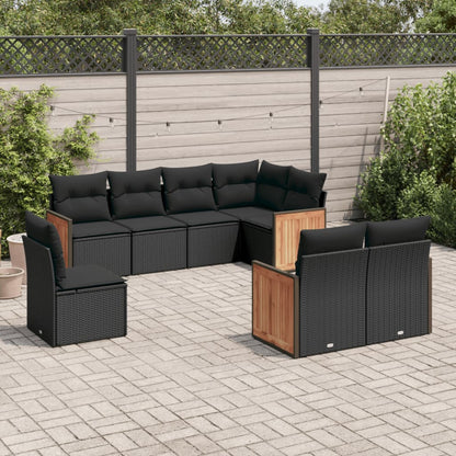 8-tlg. Garten-Sofagarnitur mit Kissen Schwarz Poly Rattan