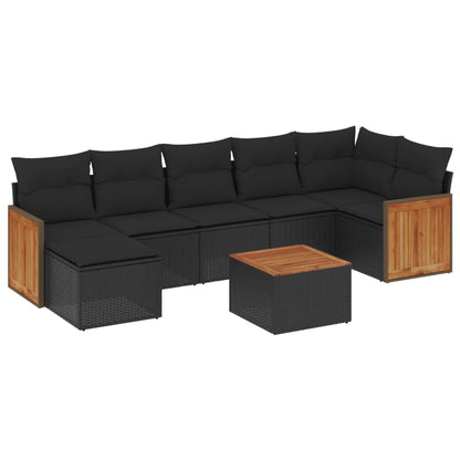 8-tlg. Garten-Sofagarnitur mit Kissen Schwarz Poly Rattan