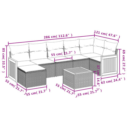 8-tlg. Garten-Sofagarnitur mit Kissen Schwarz Poly Rattan