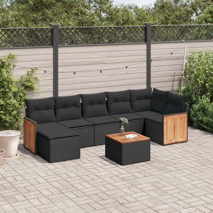 8-tlg. Garten-Sofagarnitur mit Kissen Schwarz Poly Rattan