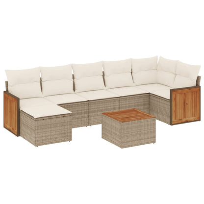 8-tlg. Garten-Sofagarnitur mit Kissen Beige Poly Rattan