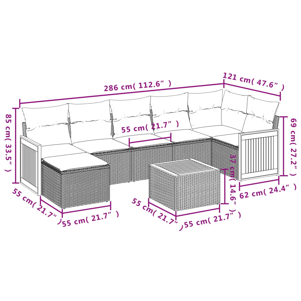 8-tlg. Garten-Sofagarnitur mit Kissen Beige Poly Rattan