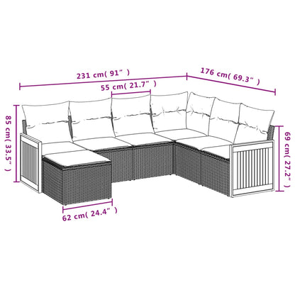 7-tlg. Garten-Sofagarnitur mit Kissen Beige Poly Rattan