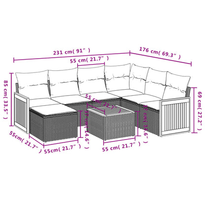 8-tlg. Garten-Sofagarnitur mit Kissen Beige Poly Rattan